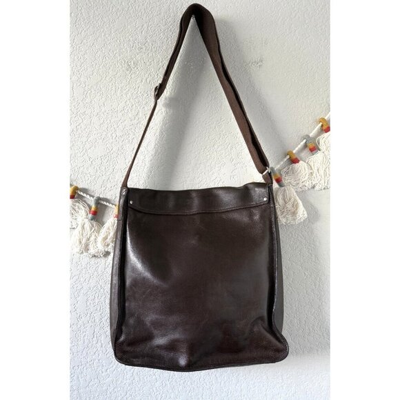 J. Crew 100% Leather Brown Satchel Messenger Bag Laptop Travel Business Large - Picture 2 of 11